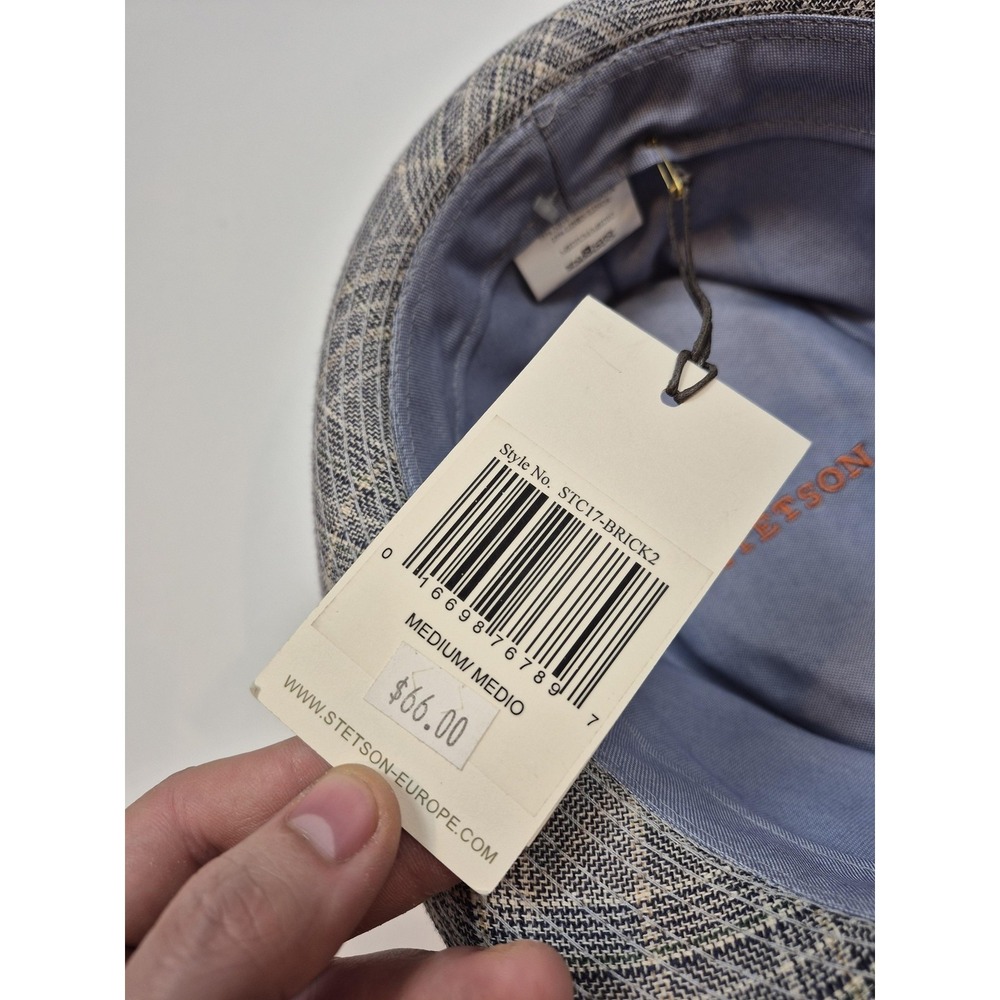 Stetson Fedora Hat Cap Fitted Men's M Gray Plaid Linen Lined Summer Casual - Picture 8 of 10